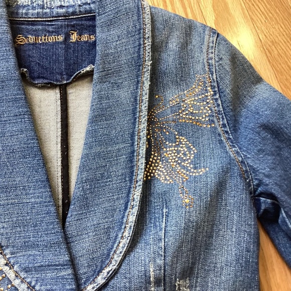 Embellished Distressed Seductions Jeans Cotton Jean Jacket Size 7 - Picture 5 of 10